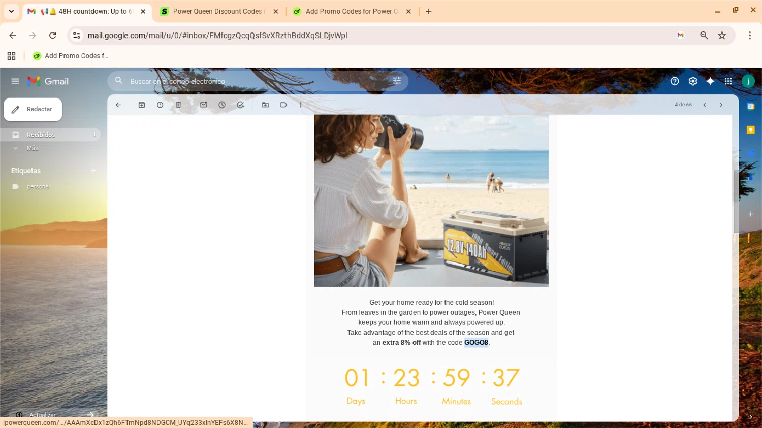 Power Queen discount code screenshot showing code GOGO8 applied at Power Queen checkout page. Uploaded by SimplyCodes community member yennifergonzalez on Oct 17, 2025