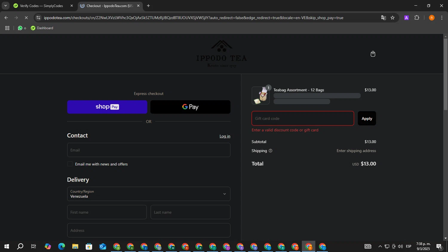 Ippodo Tea coupon code screenshot showing code 10OFF applied at Ippodo Tea checkout page. Uploaded by SimplyCodes community member PromoTitan1625 on Mar 9, 2025