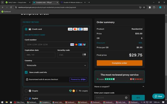 IPRoyal checkout page showing IPRoyal promo code box | Screenshot taken by SimplyCodes community member on Dec 9, 2024
