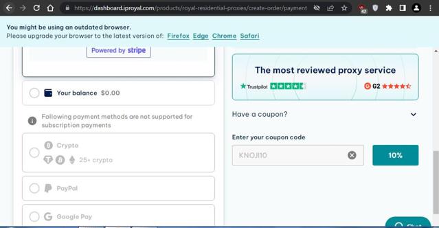 IPRoyal checkout page showing IPRoyal promo code box | Screenshot taken by SimplyCodes community member on Feb 1, 2025