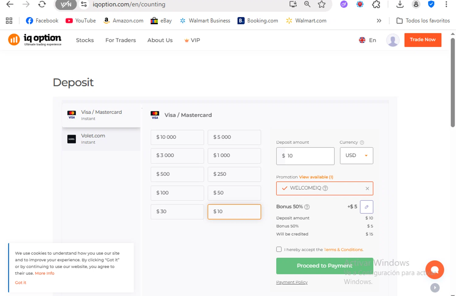 IQ Option checkout page showing IQ Option promo code box | Screenshot taken by SimplyCodes community member on Nov 4, 2025