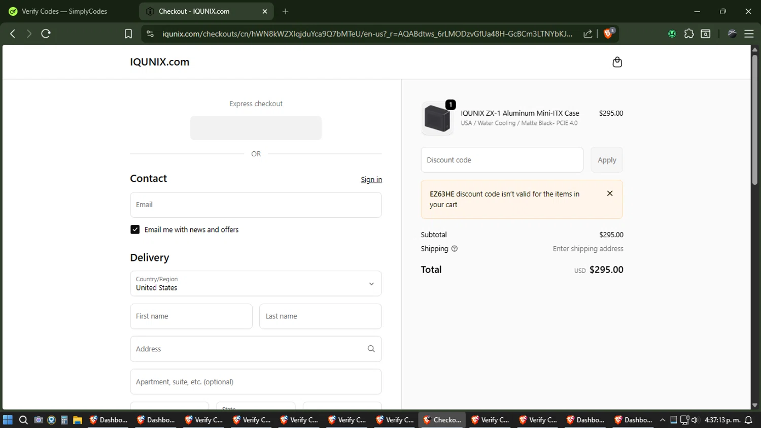 IQUNIX checkout page showing IQUNIX discount code box | Screenshot taken by SimplyCodes community member on Feb 13, 2026