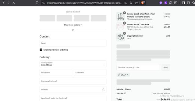 iRestore Laser checkout page showing iRestore Laser promo code box | Screenshot taken by SimplyCodes community member on Sep 12, 2025
