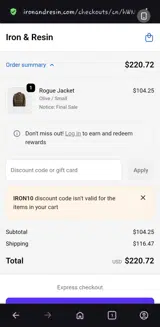 Iron10 coupon verification screenshot