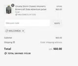 WELCOME20 coupon verification screenshot