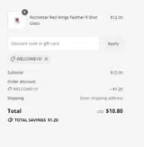 WELCOME10! coupon verification screenshot