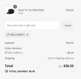 Welcome15 coupon verification screenshot
