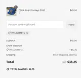 welcome15 coupon verification screenshot