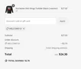 WELCOME10! coupon verification screenshot