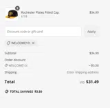 WELCOME10! coupon verification screenshot