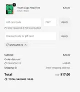 DRAGONS15 coupon verification screenshot