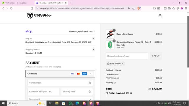 Iron Bull Strength checkout page showing Iron Bull Strength discount code box | Screenshot taken by SimplyCodes community member on Sep 12, 2025