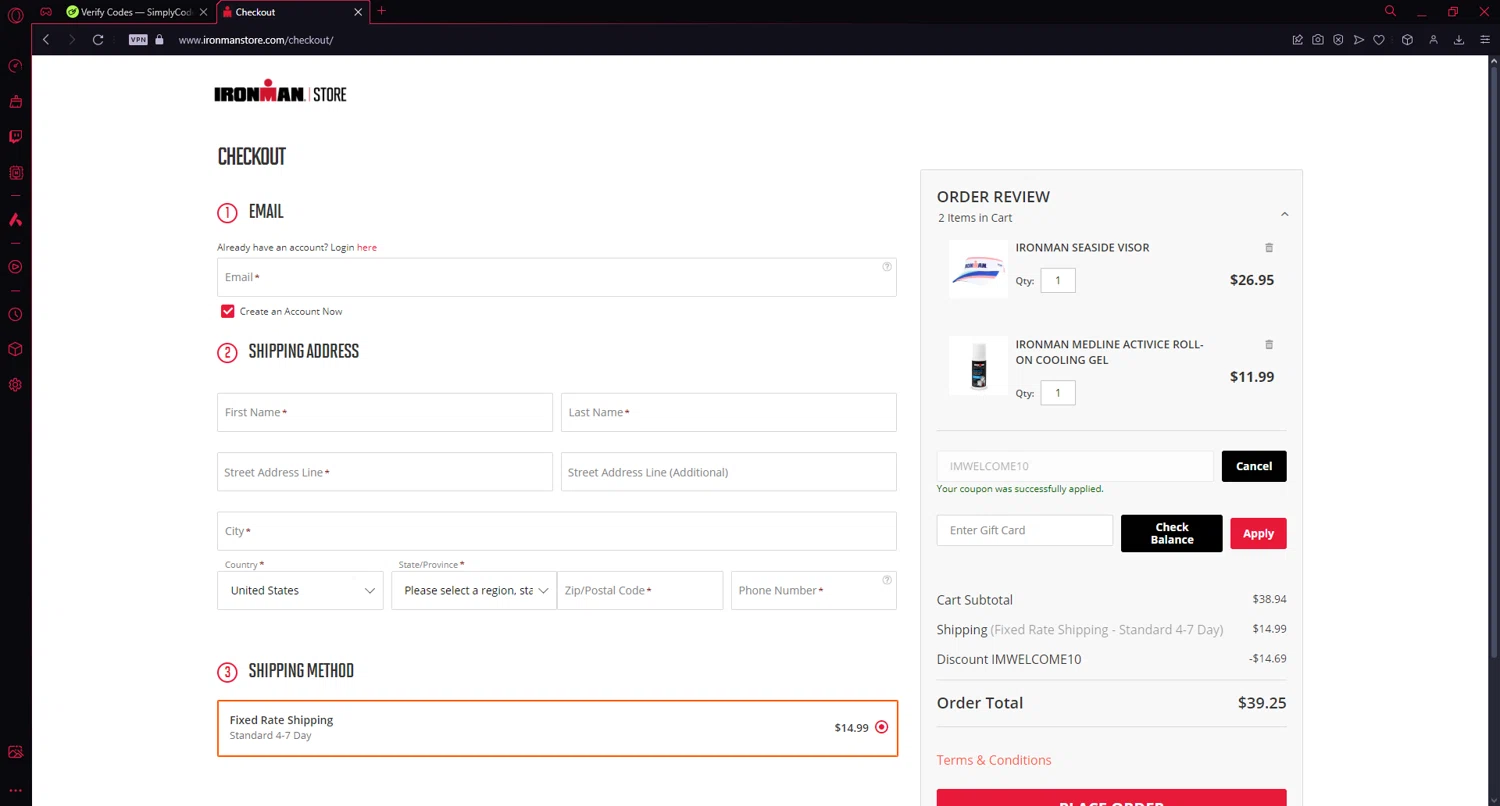 Ironman checkout page showing Ironman promo code box | Screenshot taken by SimplyCodes community member on Jan 17, 2025