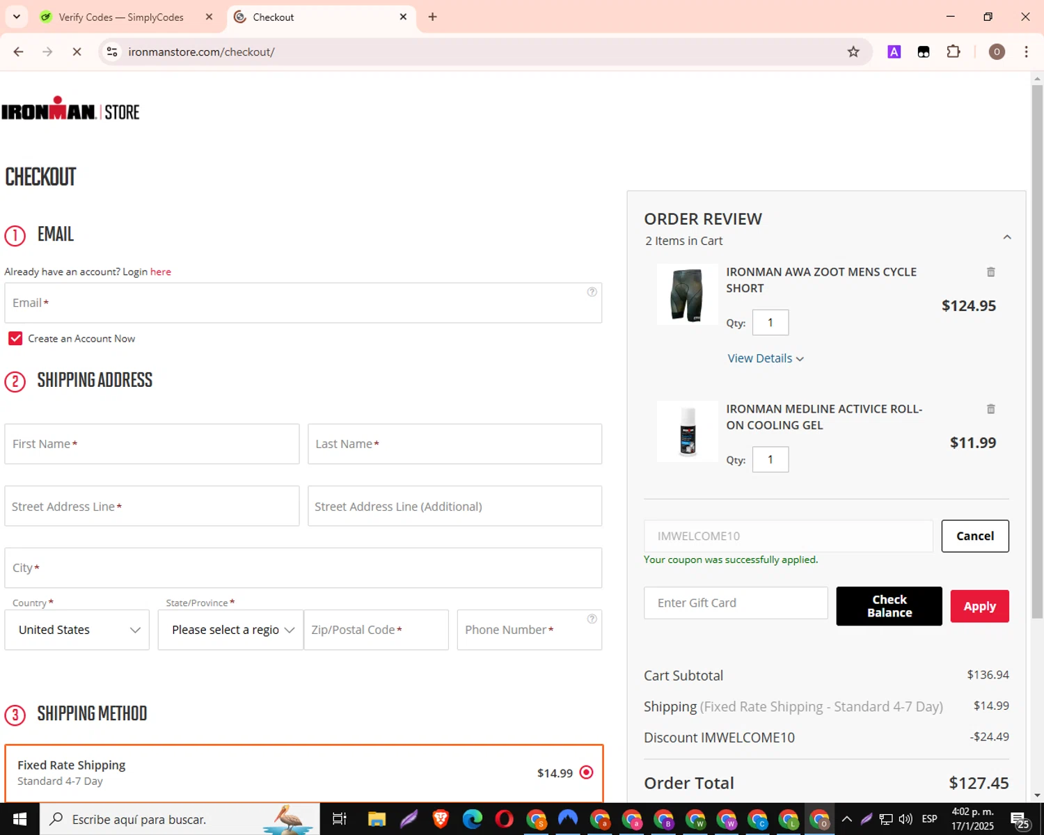 Ironman checkout page showing Ironman promo code box | Screenshot taken by SimplyCodes community member on Jan 17, 2025