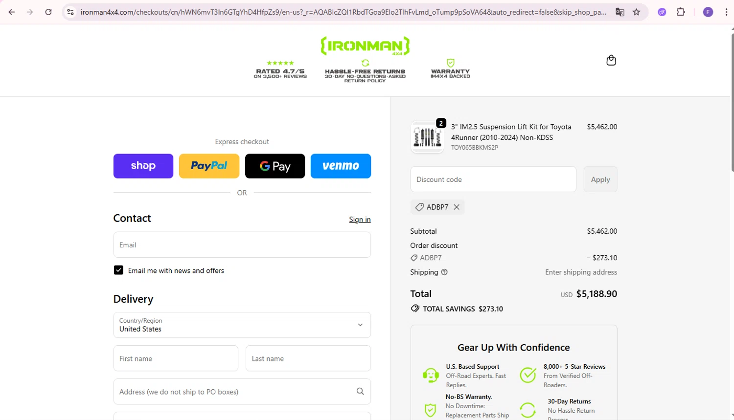 Ironman 4x4 America coupon code screenshot showing code ADBP7 applied at Ironman 4x4 America checkout page. Uploaded by SimplyCodes community member Richard2 on Dec 24, 2025