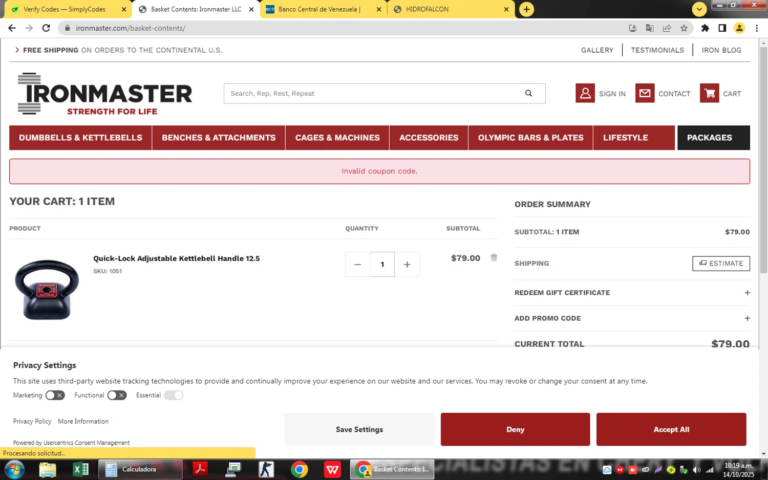 Ironmaster promo code screenshot showing code foundation applied at Ironmaster checkout page. Uploaded by SimplyCodes community member QuestSage1300 on Oct 14, 2025