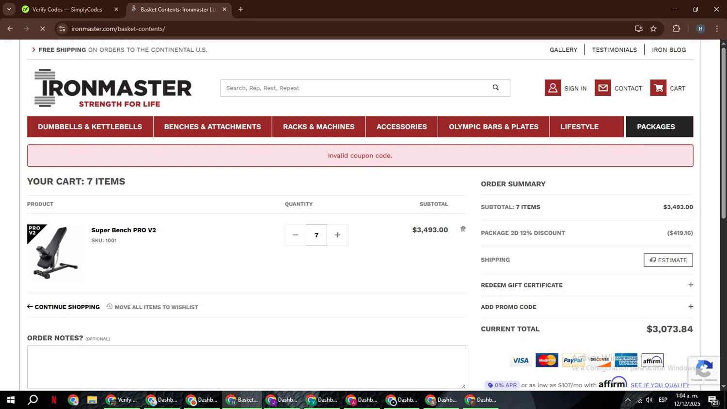 Ironmaster promo code screenshot showing code bf20 applied at Ironmaster checkout page. Uploaded by SimplyCodes community member YAMAHA on Dec 12, 2025