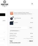 Iron Oak Apparel Co. coupon verification screenshot