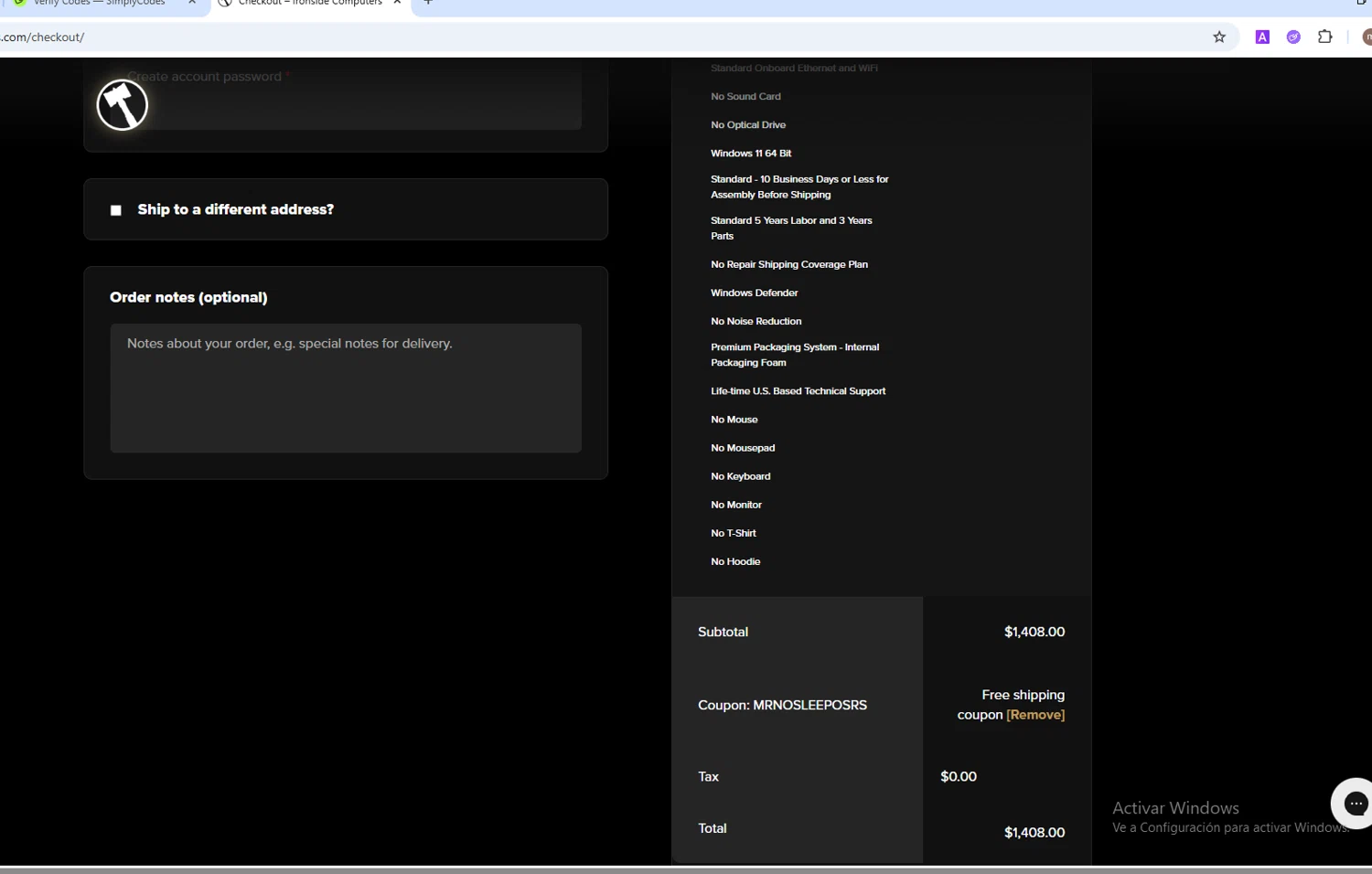 Ironside Computers checkout page showing Ironside Computers promo code box | Screenshot taken by SimplyCodes community member on Jun 28, 2025