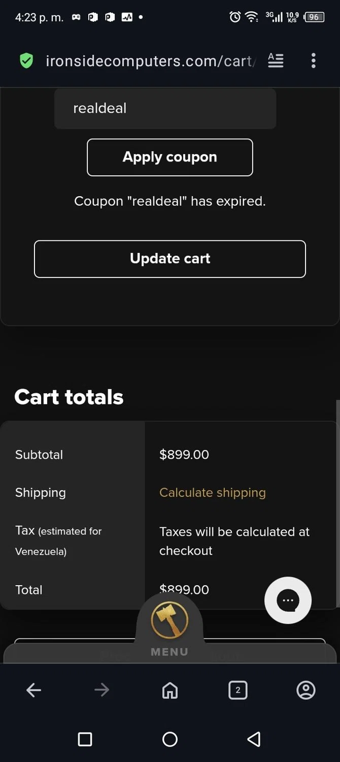 Ironside Computers promo code screenshot showing code realdeal applied at Ironside Computers checkout page. Uploaded by SimplyCodes community member billgates0997923425561 on Dec 7, 2025