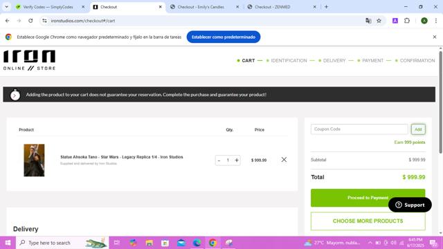Iron Studios checkout page showing Iron Studios coupon code box | Screenshot taken by SimplyCodes community member on Jun 17, 2025