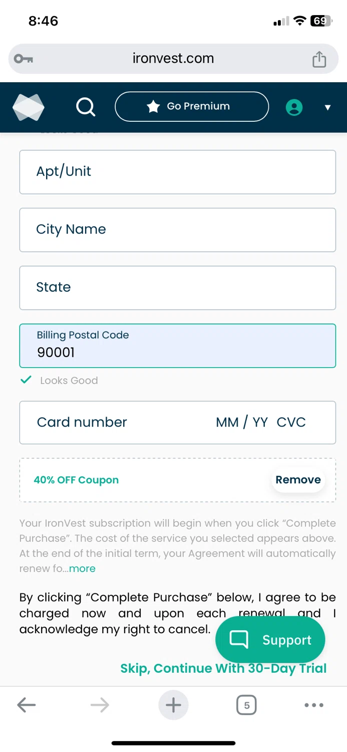 IronVest checkout page showing IronVest promo code box | Screenshot taken by SimplyCodes community member on Aug 10, 2024