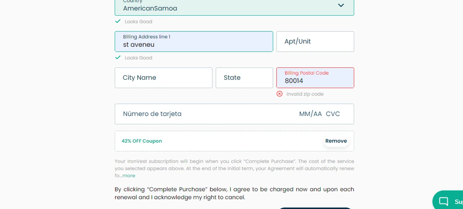 IronVest checkout page showing IronVest promo code box | Screenshot taken by SimplyCodes community member on Sep 8, 2024