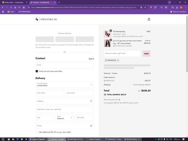 Irresistible Me checkout page showing Irresistible Me discount code box | Screenshot taken by SimplyCodes community member on Sep 11, 2025