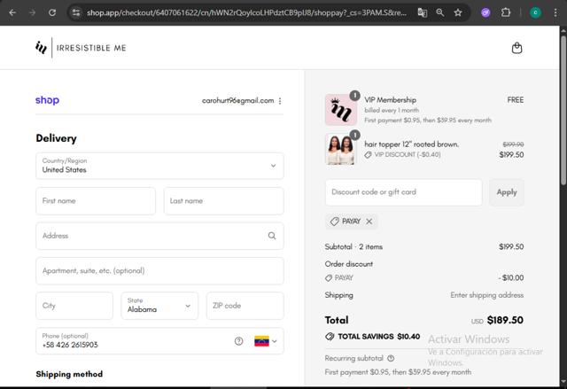 Irresistible Me checkout page showing Irresistible Me discount code box | Screenshot taken by SimplyCodes community member on Sep 11, 2025