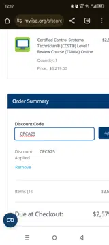 CPCA25 coupon verification screenshot