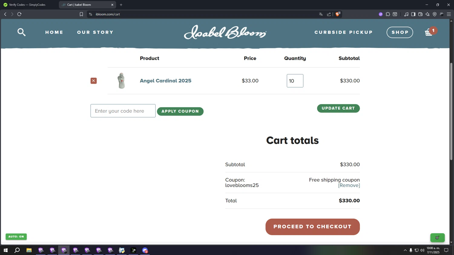Isabel Bloom checkout page showing Isabel Bloom coupon code box | Screenshot taken by SimplyCodes community member on Nov 7, 2025