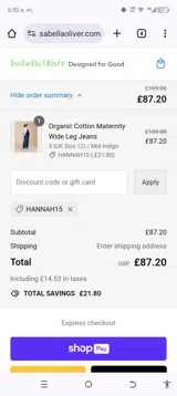 HANNAH15 coupon verification screenshot