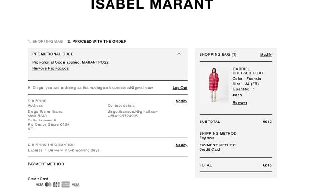 Isabel Marant checkout page showing Isabel Marant coupon code box | Screenshot taken by SimplyCodes community member on Nov 25, 2022
