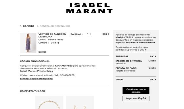 Isabel Marant checkout page showing Isabel Marant coupon code box | Screenshot taken by SimplyCodes community member on Jun 19, 2023