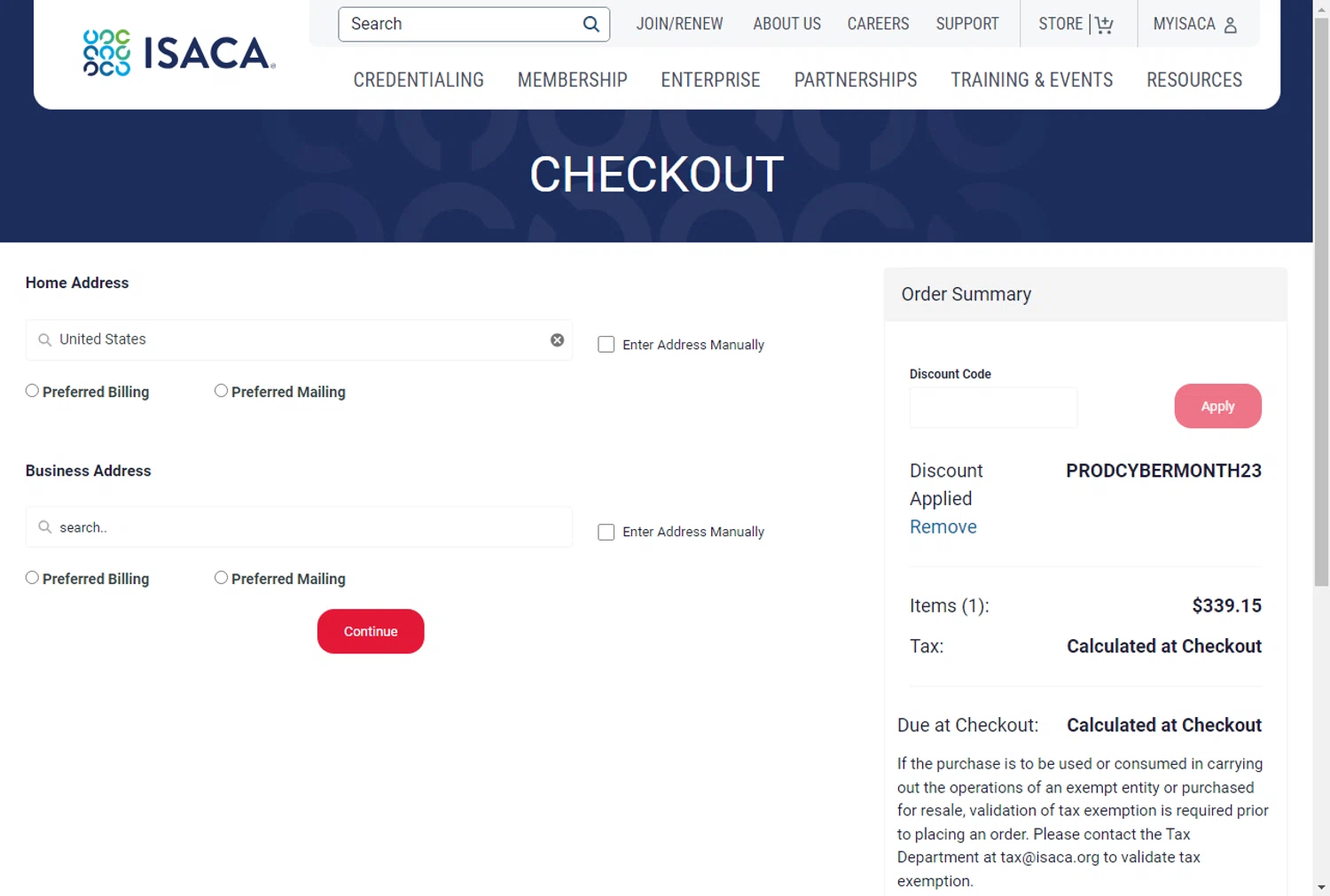 where to use Isaca promo code box