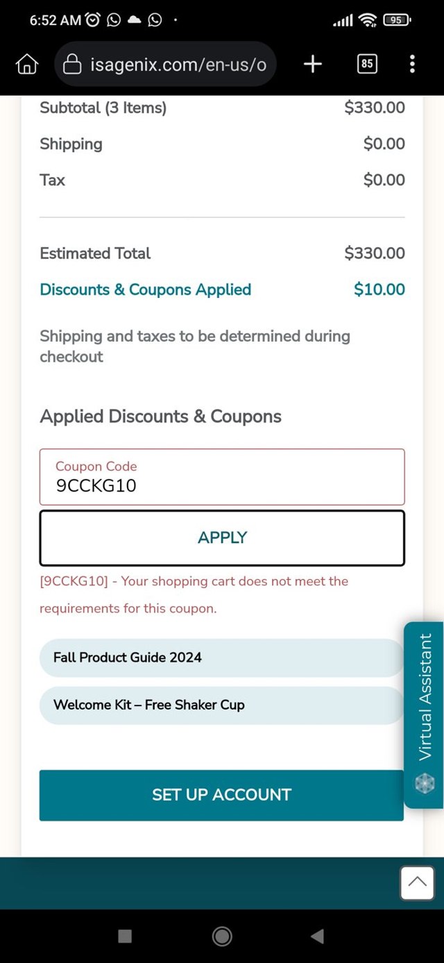 Isagenix checkout page showing Isagenix coupon code box | Screenshot taken by SimplyCodes community member on Feb 4, 2025