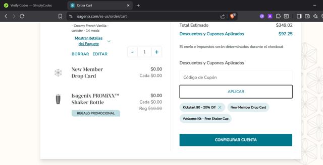 Isagenix checkout page showing Isagenix coupon code box | Screenshot taken by SimplyCodes community member on Sep 24, 2025