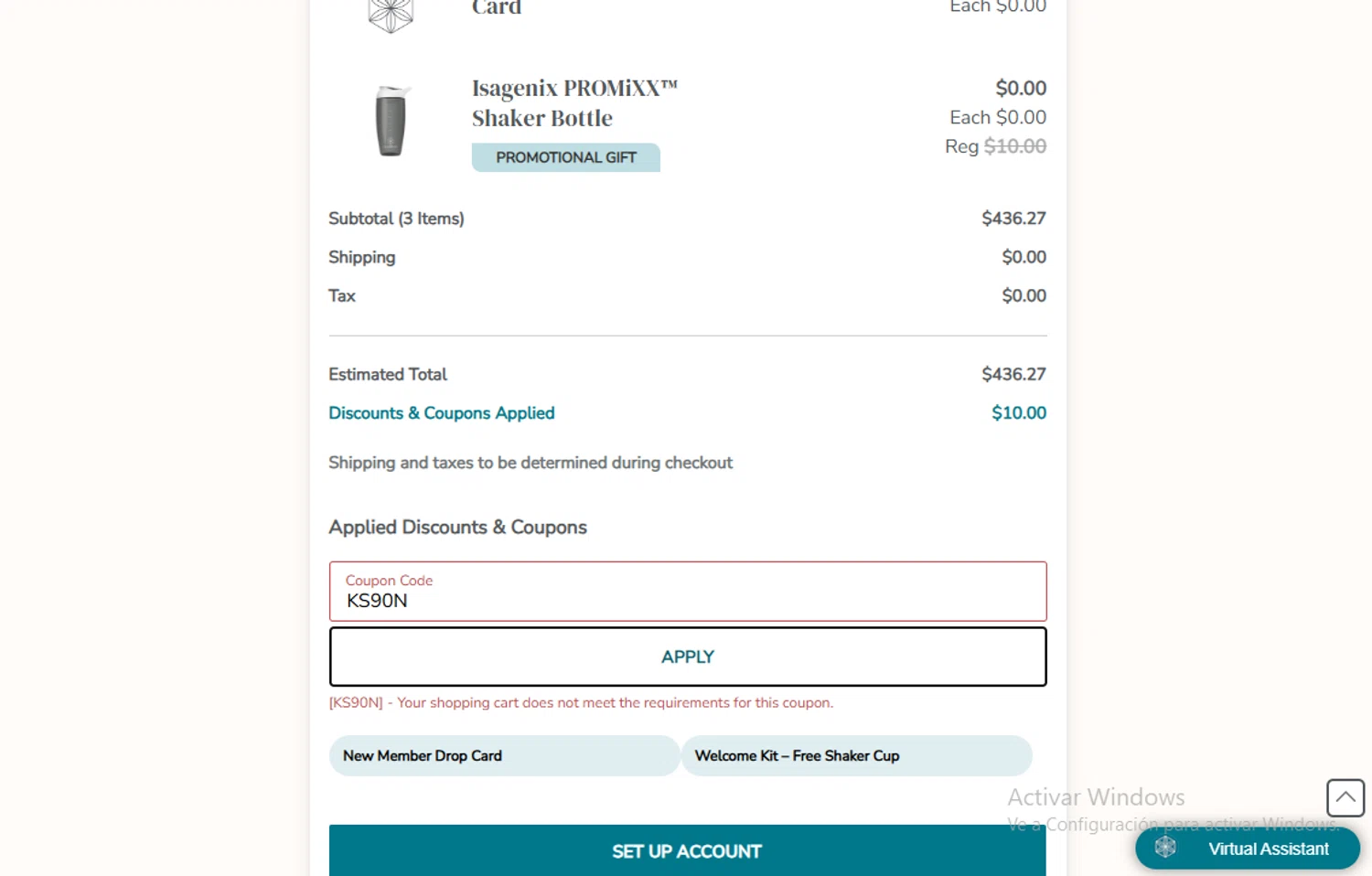 Isagenix coupon code screenshot showing code KS90N applied at Isagenix checkout page. Uploaded by SimplyCodes community member Gary_23 on Oct 19, 2025