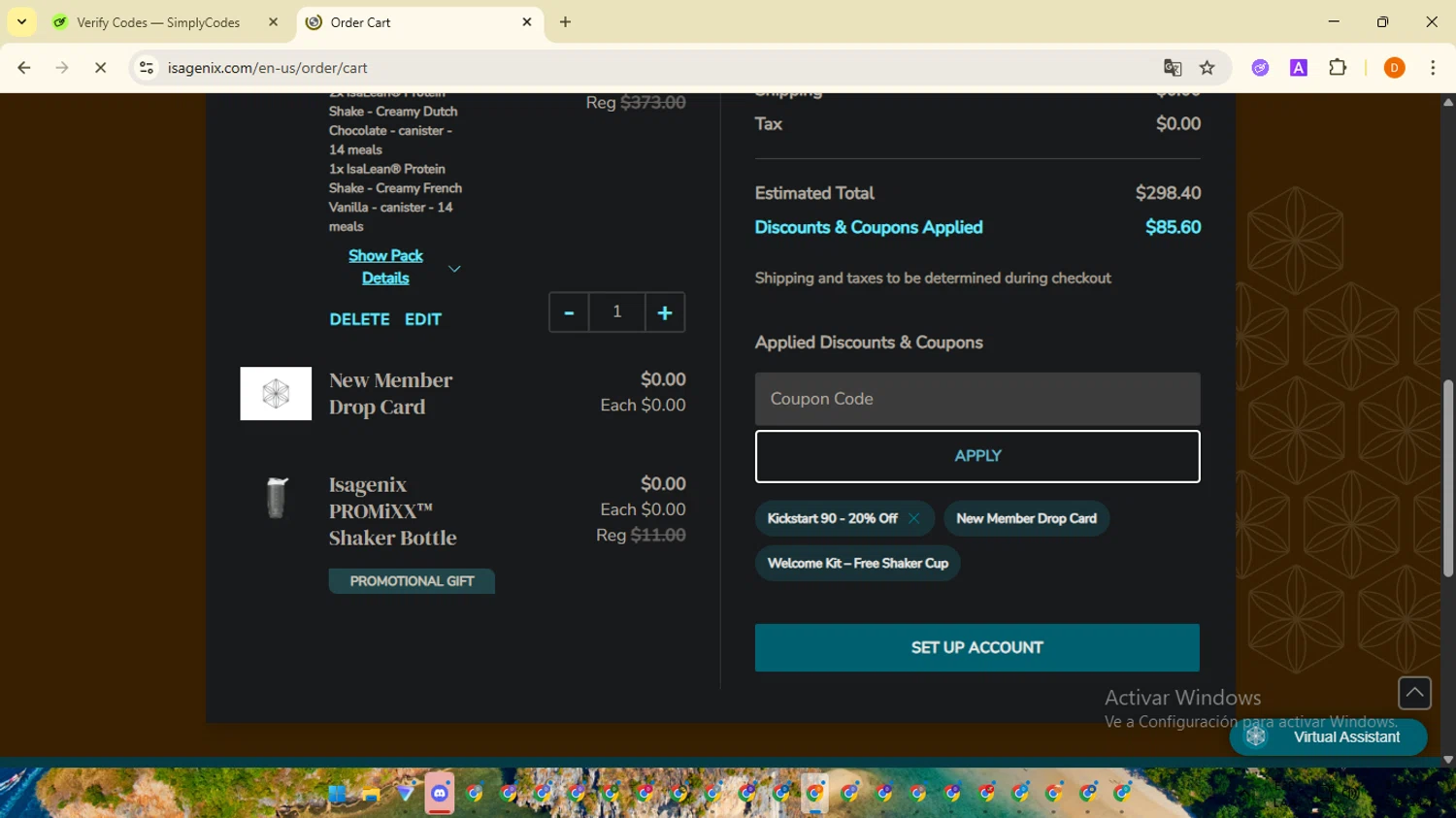 Isagenix coupon code screenshot showing code KS90N applied at Isagenix checkout page. Uploaded by SimplyCodes community member SavingsMaverick3203 on Sep 25, 2025