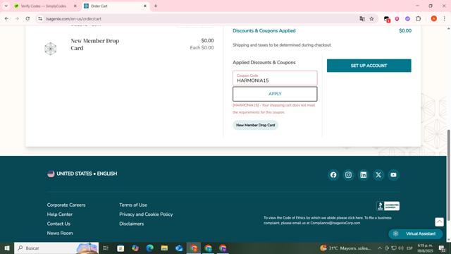 Isagenix checkout page showing Isagenix coupon code box | Screenshot taken by SimplyCodes community member on Aug 18, 2025