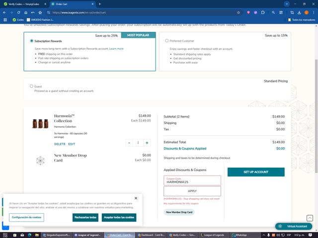 Isagenix checkout page showing Isagenix coupon code box | Screenshot taken by SimplyCodes community member on Aug 28, 2025