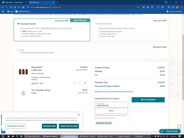 Isagenix checkout page showing Isagenix coupon code box | Screenshot taken by SimplyCodes community member on Aug 28, 2025