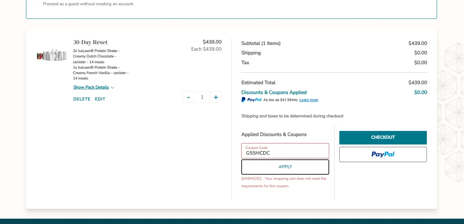 Isagenix checkout page showing Isagenix coupon code box | Screenshot taken by SimplyCodes community member on Sep 27, 2025