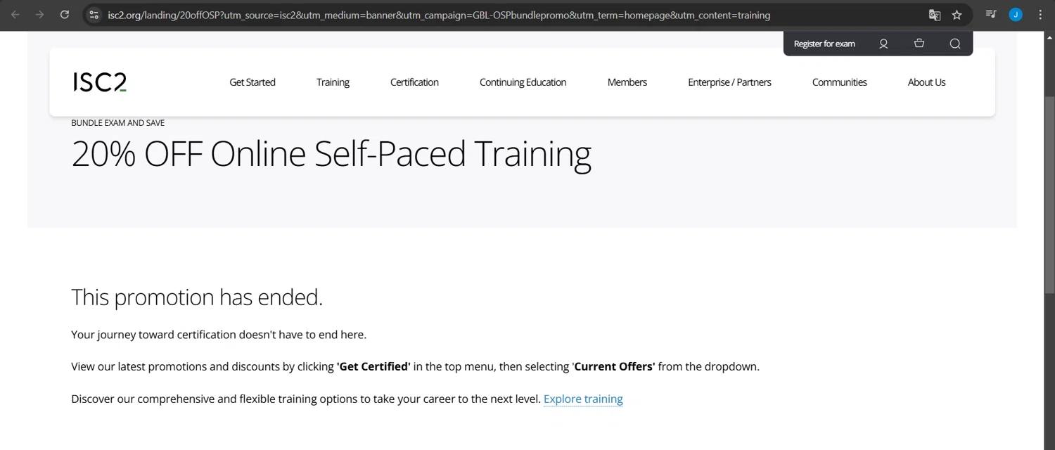ISC2 coupon code screenshot showing code CISSP-SPT-EXAM-BUN-0422 applied at ISC2 checkout page. Uploaded by SimplyCodes community member Jeanjc on Jan 28, 2025