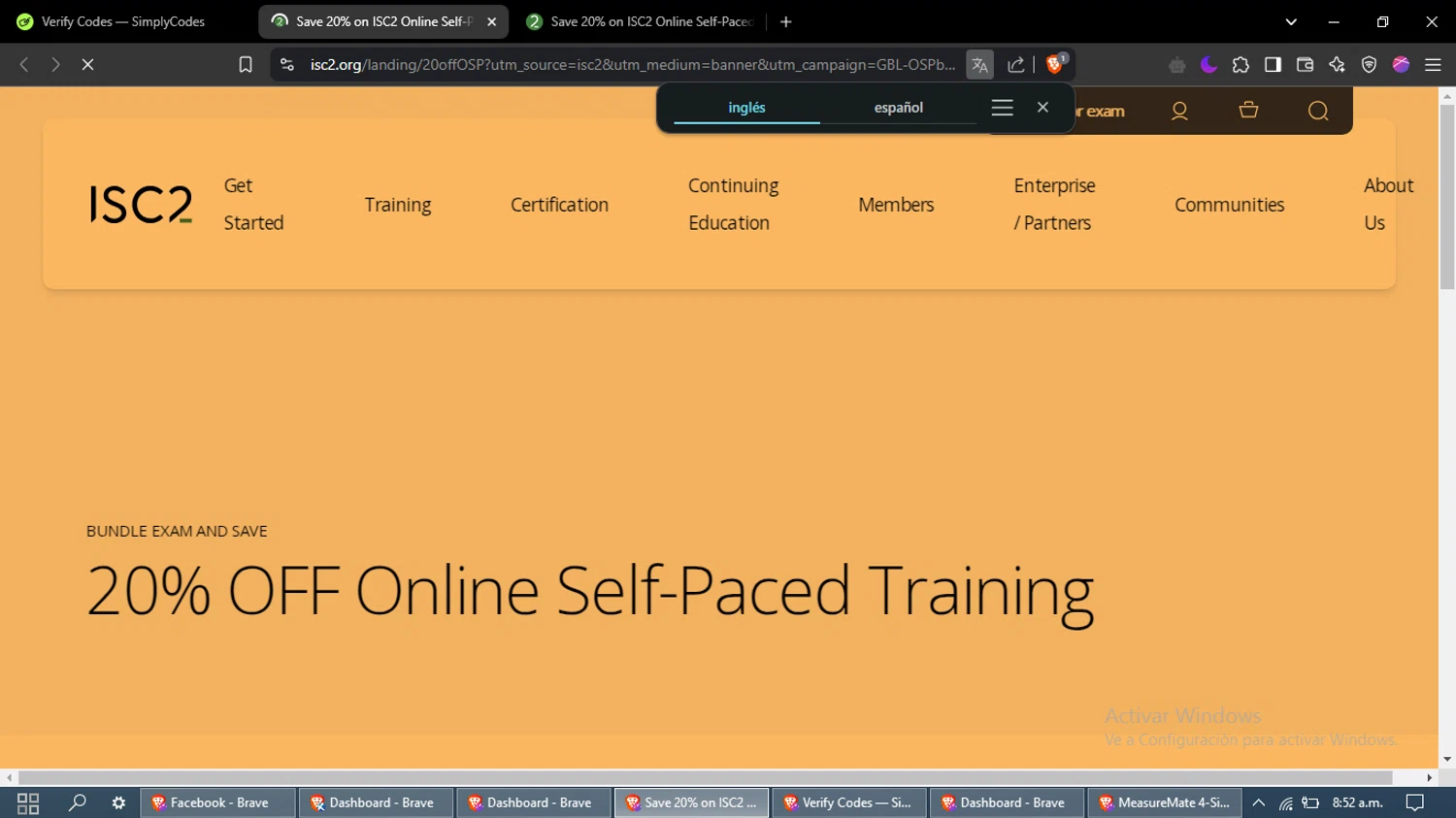 ISC2 coupon code screenshot showing code CISSP-SPT-EXAM-BUN-0422 applied at ISC2 checkout page. Uploaded by SimplyCodes community member ValueWhiz9480 on Feb 28, 2025