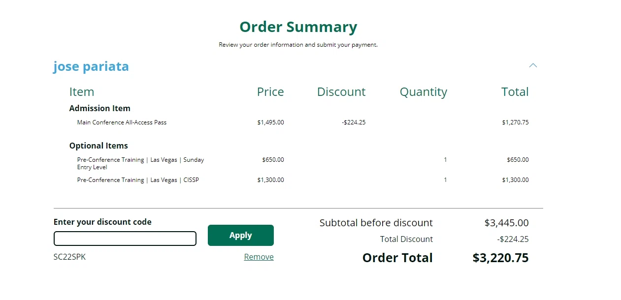 ISC2 checkout page showing ISC2 coupon code box | Screenshot taken by SimplyCodes community member on Sep 30, 2022