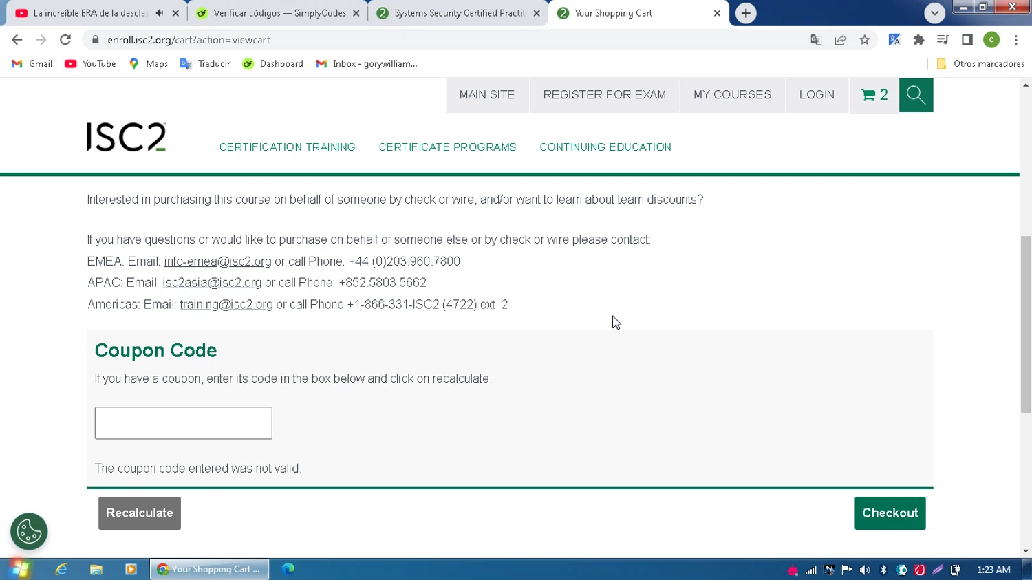 ISC2 coupon code screenshot showing code ENDSUM25 applied at ISC2 checkout page. Uploaded by SimplyCodes community member MagnificentPilot8371 on Mar 17, 2025