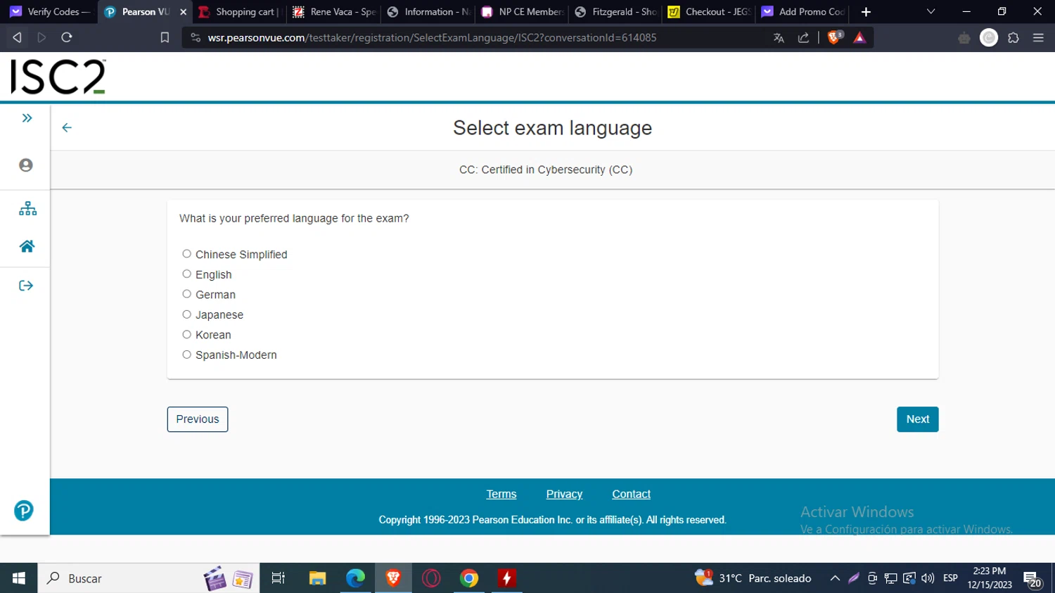 ISC2 checkout page showing ISC2 coupon code box | Screenshot taken by SimplyCodes community member on Dec 15, 2023