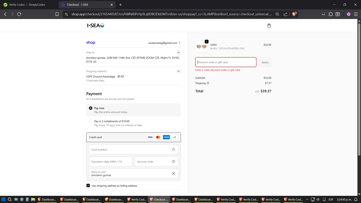 I-SEA coupon code screenshot showing code summerofdiane10 applied at I-SEA checkout page. Uploaded by SimplyCodes community member Phoenix on Oct 11, 2025