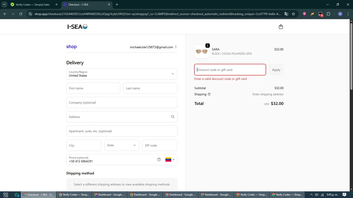 I-SEA coupon code screenshot showing code summerofdiane10 applied at I-SEA checkout page. Uploaded by SimplyCodes community member VoucherCurator824 on Oct 11, 2025
